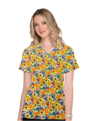 Blooming Flowers Print Top V Neck